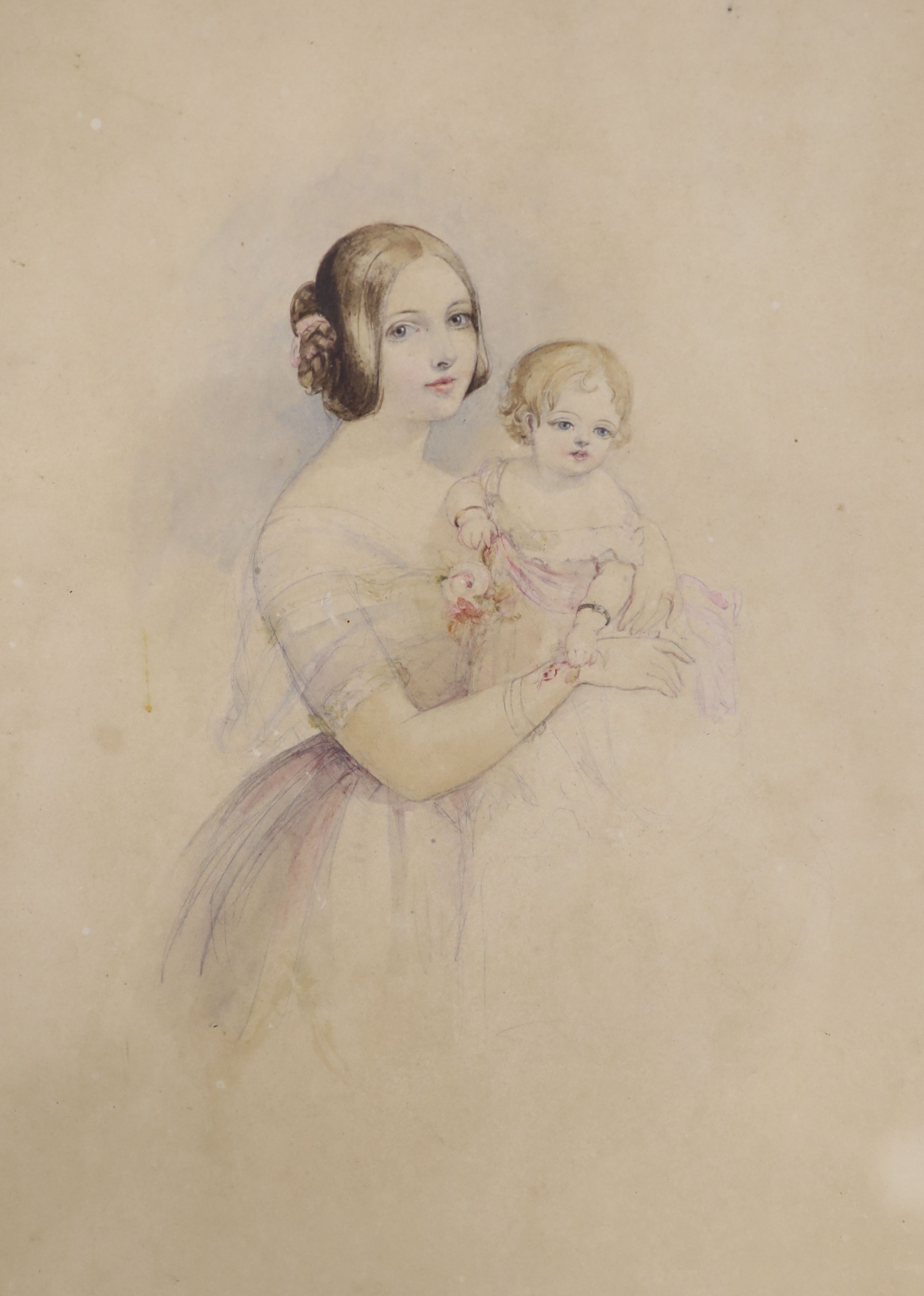 Lady Marion Alford, watercolour, Portrait of the Honourable Mrs Charles Cust, daughter of Lady Caroline MacDonald, label verso dating this to 1846, 30 x 23cm